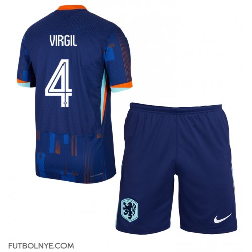 Camiseta Países Bajos Virgil van Dijk #4 Visitante Equipación para niños Eurocopa 2024 manga corta (+ pantalones cortos)